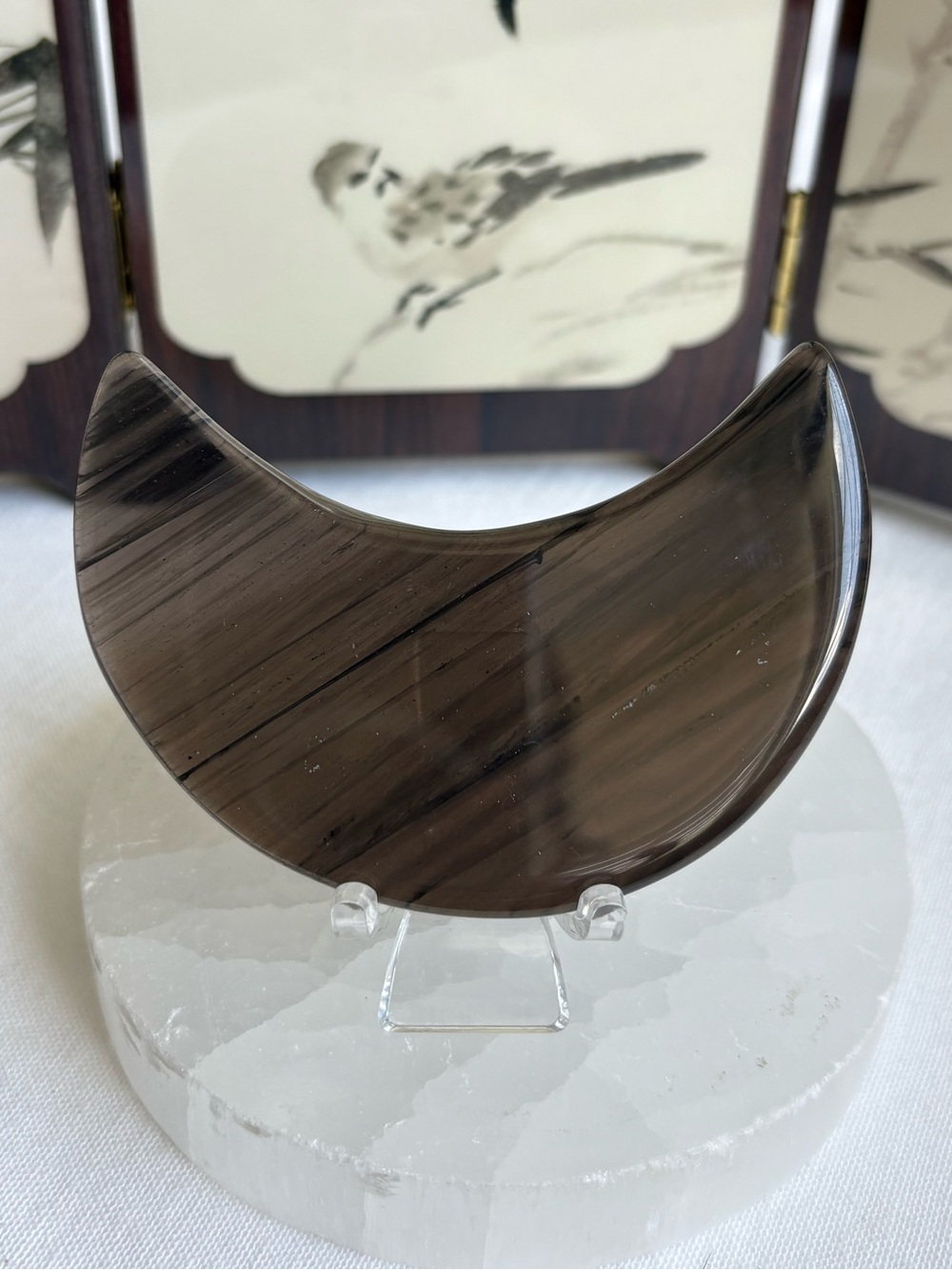 Midnight lace obsidian moon carving